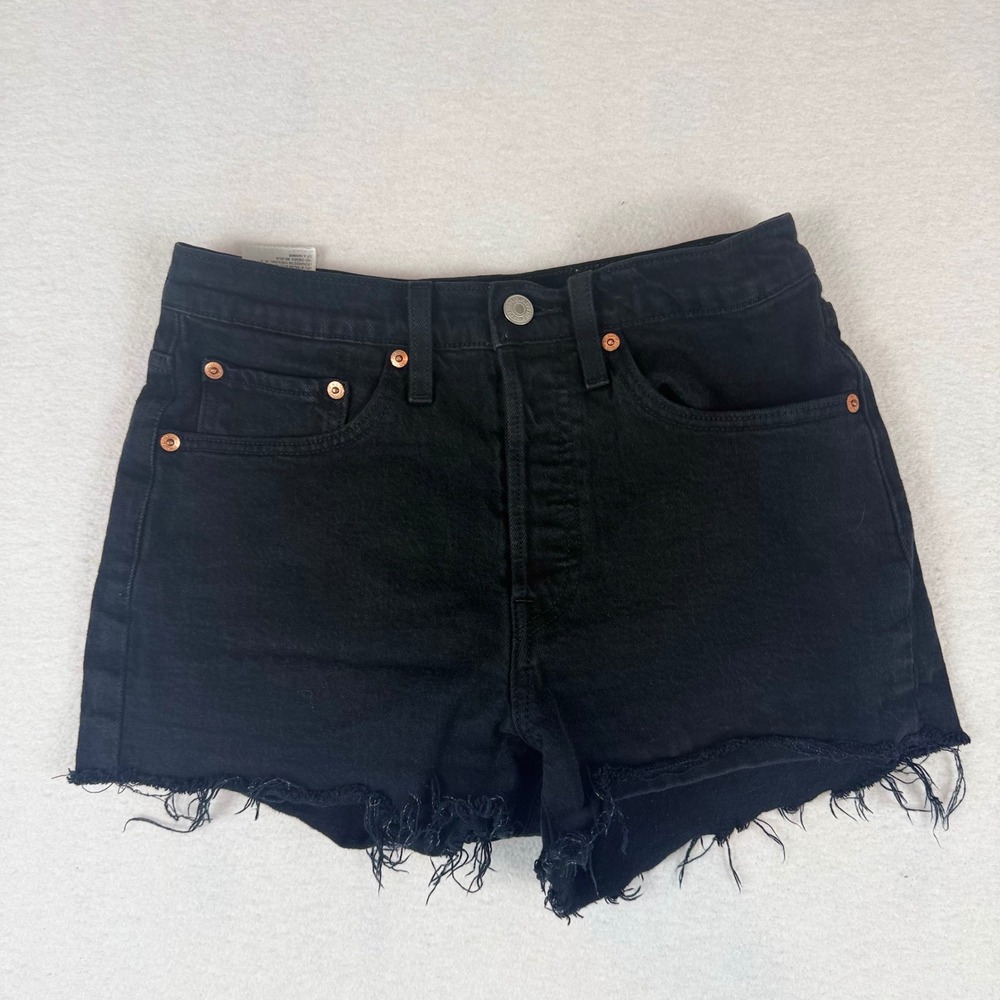 Levis 501 Original High Rise Black Denim Cut Off Shorts Womens Size 26